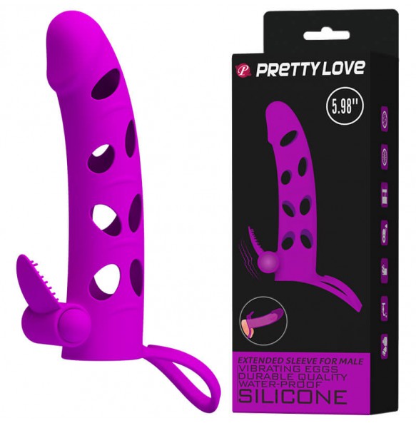 PRETTY LOVE - PowerMan Vibrating Extended Penis Sleeve (L:15.2cm - D:3.3cm)